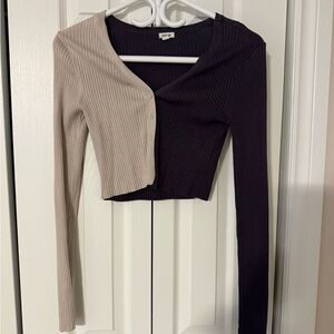 Garage Two-Tone Ribbed Crop Top in Black and Tan